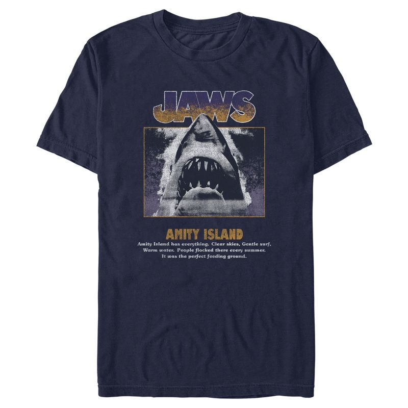 Men's Jaws Blue and Yellow Poster T-Shirt, 1 of 6