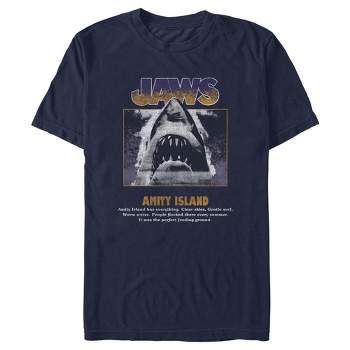 Men's Jaws Blue and Yellow Poster T-Shirt