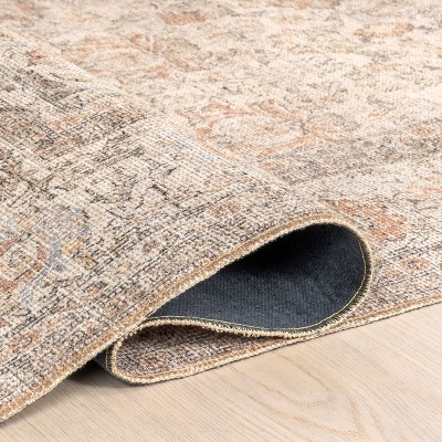 Light Brown Rectangular Synthetic Vintage Medallion 4' x 6' Area Rug