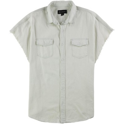 I.N.C International Concepts Mens Raw Edges Button Up Shirt, White, Large