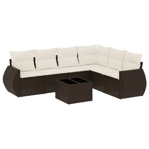 vidaXL Garden Sofa Set Brown and Cream - 1 of 4