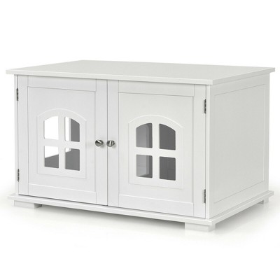White MDF Freestanding Cat Litter Box Enclosure with Windows