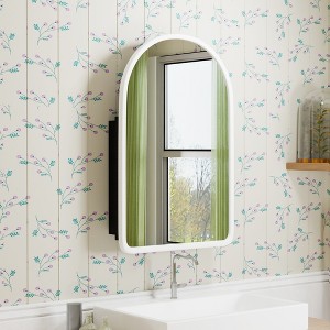 Spassway 36"H*24"W Arch Wood Medicine Cabinet with Adjustable Shelves Recessed Wall Cabinet Wall Mounted Bathroom Storage Cabinet with Mirror - 1 of 4