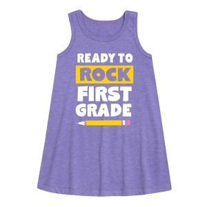 - Instant Message - Ready to Rock First Grade Graphic Sleeveless Aline Dress - 1 of 4