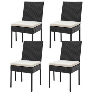 Tangkula 4PCS PE Wicker Patio Dining Chairs Outdoor Rattan Chair Set w/ Cushions - 1 of 4