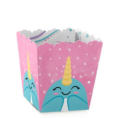 Big Dot of Happiness Narwhal Girl - Party Mini Favor Boxes - Under The Sea Baby Shower or Birthday Party Treat Candy Boxes - Set of 12