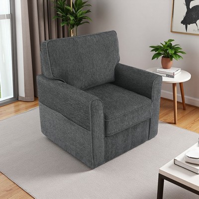 360-degree Swivel Barrel Armchair with Side Pockets and Chenille Upholstery