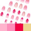 LOVELAY CREATIONS Summer Short Almond Press-On Nails with Pink Flower Gold Lines - 3 of 4
