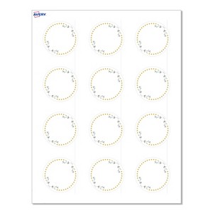 Avery Labels, 2" Diameter, Matte White, Green Florals w/ Gold Dots, 120ct - 1 of 4