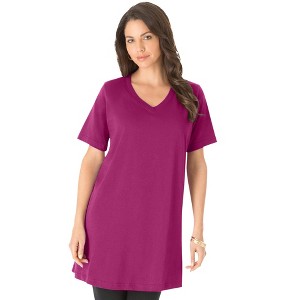 Roaman's Women's Plus Size Short-Sleeve V Neck Ultimate Tunic - 1 of 4