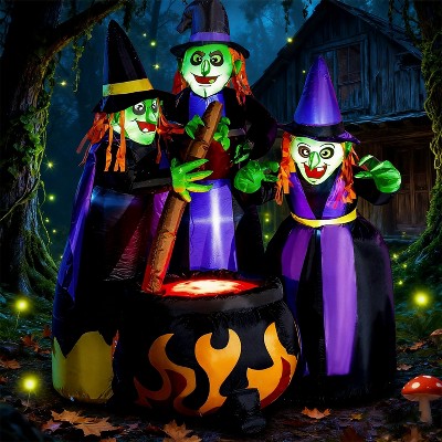 Joyfy 6 FT Halloween Inflatables Outdoor Decoration, Three Witch Around Cauldron Inflatable for Halloween Yard Garden Lawn Outdoor Indoor Decoration
