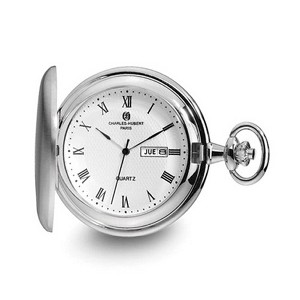 Black Bow Jewelry Charles Hubert Satin Finish White Dial Day/Date Pocket Watch - 1 of 4
