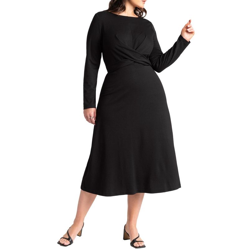 ELOQUII Women's Plus Size Ponte Twist Detail Dress, 1 of 2