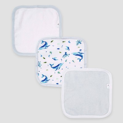 Image of Burt's Bees Baby® Set of 3 Whale of a Tail Rain Washcloth - Light Blue