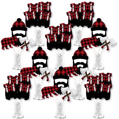 Big Dot of Happiness Lumberjack - Channel the Flannel - Buffalo Plaid Party Centerpiece Sticks - Showstopper Table Toppers - 35 Pieces