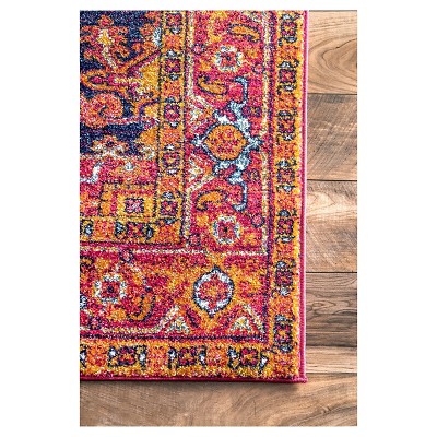 Reversible Pink Medallion 4' x 6' Synthetic Area Rug