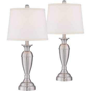Regency Hill Blair Traditional Table Lamps 25" High Set of 2 Brushed Nickel White Drum Shade for Bedroom Living Room Bedside Nightstand Office Family