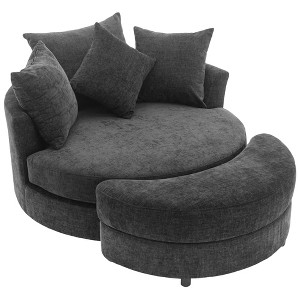 CLIHOME 360° Swivel Accent Barrel Chair with Storage Ottoman & 4 Pillows, Modern Chenille Leisure Chair Round Accent - 1 of 4