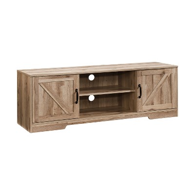 Rustic Oak 59" TV Stand with Sliding Barn Doors and Storage Cabinets