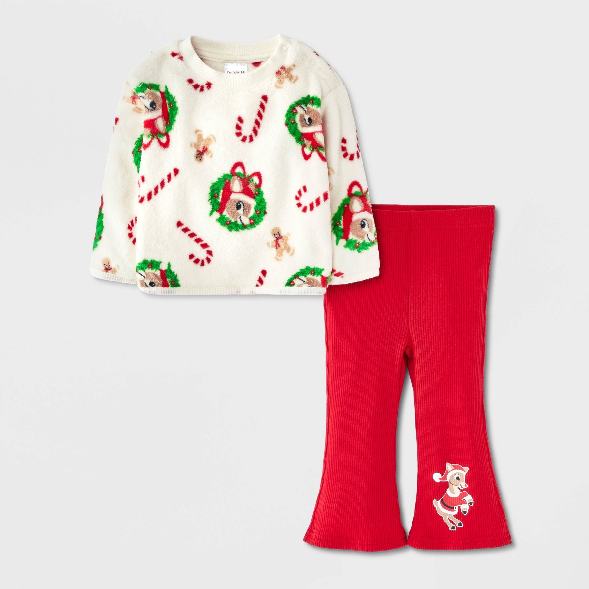 Baby Girls' 2pc Rudolph the Red Nosed Reindeer Christmas Sweatshirt and Pants Set - Red