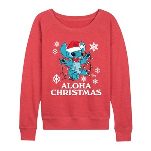 Women's - Disney - Aloha Holiday Lightweight French Terry Wide Neck Long Sleeve Graphic Shirt - 1 of 3
