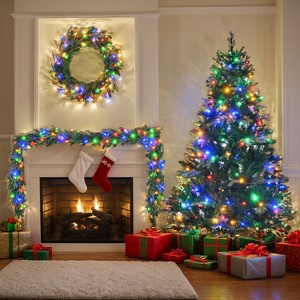 Resenkos 6FT Pre-Lit Aspen Fir Artificial Christmas Tree with Wreath & Garland,Grass Green Xmas Tree - 1 of 1