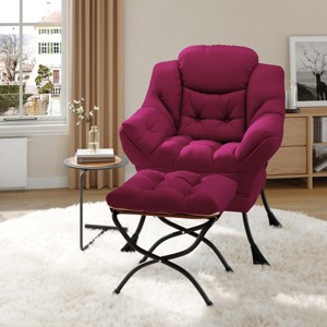 Lazy Chair with Folding Ottoman,Modern Large Accent Lounge Armchair with Side Pocket,Comfy Leisure Sofa Reading Chair,for Bedroom - 1 of 4