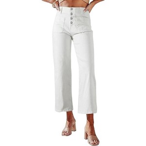 Women's Straight Leg High Waist Single Button Comfort Jeans - 1 of 2