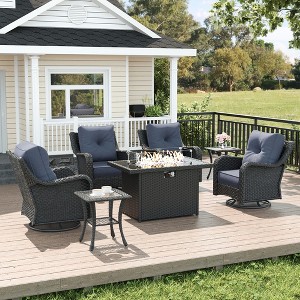 LayinSun Wicker Outdoor Furniture Set with 6-inch Comfy Cushions, High Back Patio Furniture Set with Swivel Rocking Chairs and Side Table - 1 of 4