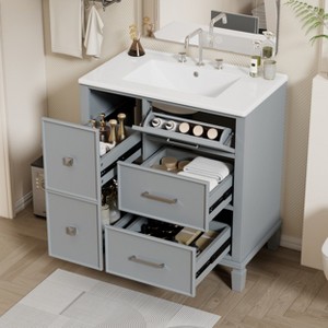 TiramisuBest 30 Inch Bathroom Vanity with Ceramic Sink, Flip-Out Drawer Design for Plumbing, Soft Close Drawers - 1 of 4