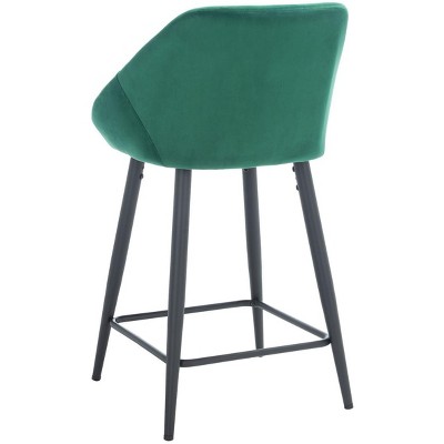 Emerald Velvet and Black Metal Counter Stool