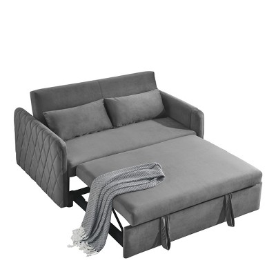 NicBex 55" Convertible Velvet Loveseat Sofa with 2 Detachable Arm Pockets, 2 Pillows and Adjustable Backrest for Living Room