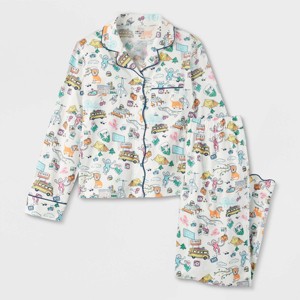 Girls' Adaptive Roadtrip Long Sleeves and Pants Pajama Set Blue