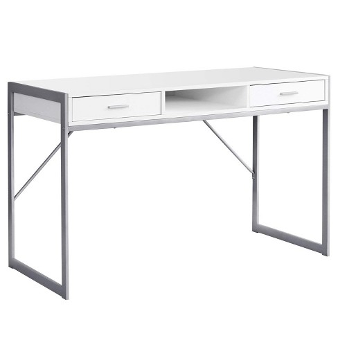 Monarch Specialties Computer Desk Home Office Laptop Storage Drawers 48InchL Work Metal Laminate White Grey Contemporary Modern - image 1 of 4