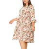 Agnes Orinda Women's Plus Size Floral Print Ruffle 3/4 Sleeve V Neck Lace Hollow Panel Retro Babydoll Midi A Line Dresses - 2 of 4
