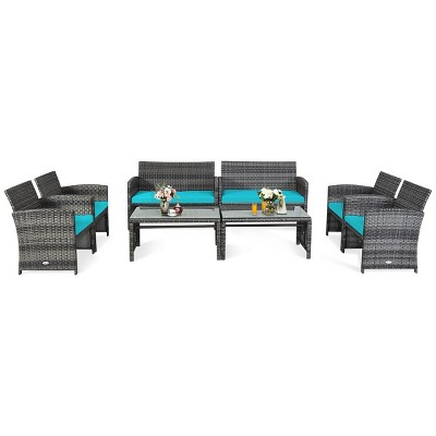 Tangkula 8-Piece Outdoor Patio Furniture Set Rattan Wicker Conversation Sofa Set