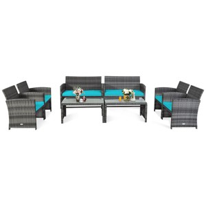 Tangkula 8-Piece Outdoor Patio Furniture Set Rattan Wicker Conversation Sofa Set - 1 of 4