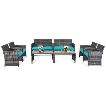Tangkula 8-Piece Outdoor Patio Furniture Set Rattan Wicker Conversation Sofa Set