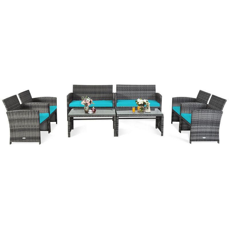 Tangkula 8-Piece Outdoor Patio Furniture Set Rattan Wicker Conversation Sofa Set, 1 of 8