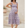 Maternity Dress Square Neck Sleeveless Smocked Ruffle Sleeve Baby Shower Photoshoot Summer Midi Dresses - 3 of 4