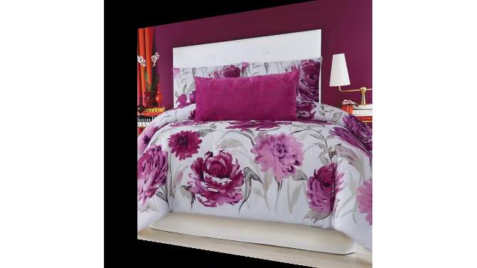 Christian Siriano Remy Floral Comforter Set Magenta/White, 2 of 5, play video