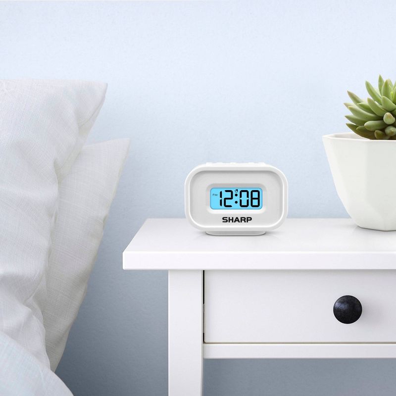 Compact Battery Operated Digital Alarm Clock White - Sharp, 4 of 5