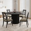 47" Round Dining Table for 4-6 People, Black Dining Room Table w/ Sturdy Waveform Metal Pedestal Base, Farmhouse Circle Kitchen Table for Dining Room - 4 of 4
