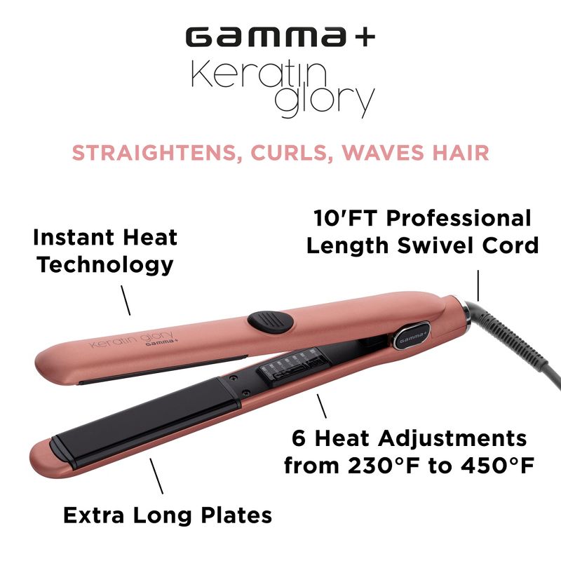 GAMMA+ Keratin Glory Professional Straightening Hair Iron 1" Inch, Rose Gold, 6 of 10
