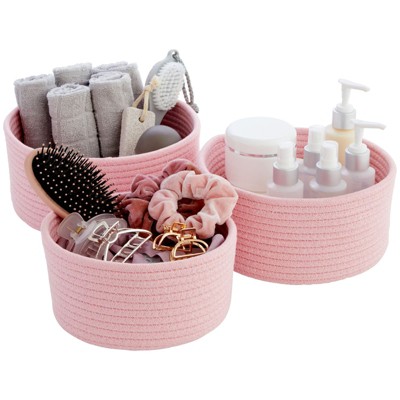 Elegant Pink Cotton Rope Woven Storage Basket Trio