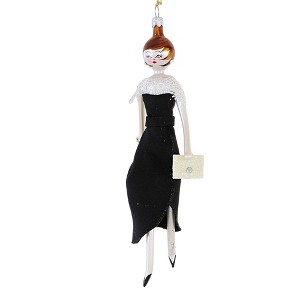 Italian Ornaments 7.0 Inch Uma In Black Thigh High Slit Dress Diva Shopping Ladies Style 5Th Avenue Tree Ornaments - 1 of 3