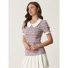 Allegra K Women's Button Decor Peter Pan Collar Keyhole Back Tweed Top - 3 of 4