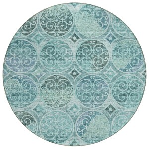 Teal Blue And Aqua Trellis Washable Indoor Outdoor Area Rug - 1 of 4