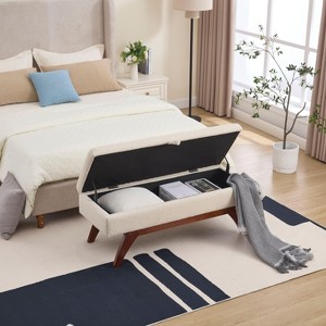CAVINAS Modern Pull-Open Top Teddy/Leather Ottoman Bench with Wood Feet,Upholstered Storage Ottoman for Living Room - 1 of 4