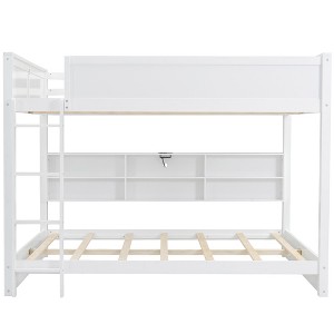 YOOCOZZ Queen Over Queen Bunk Bed with 6 Storage Cabinets and Charging Station - 1 of 4